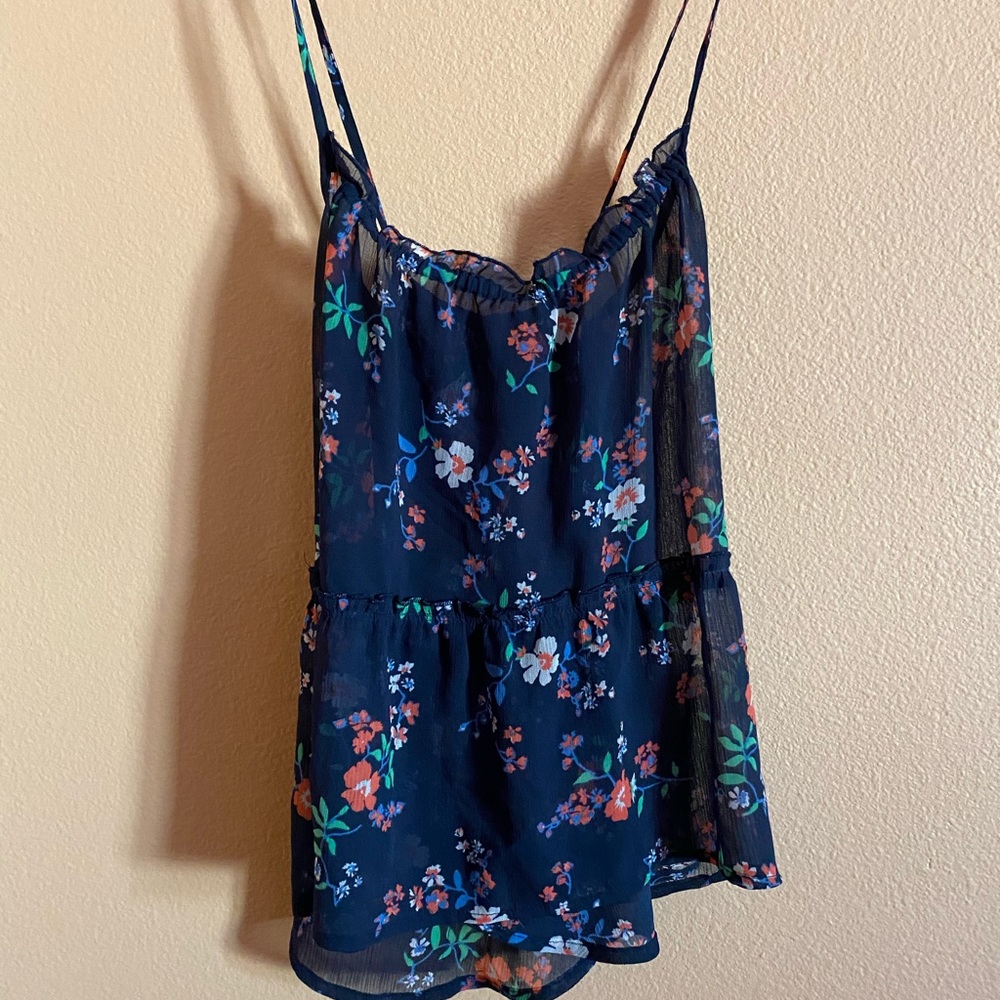 Navy Floral Hollister Flowy Top